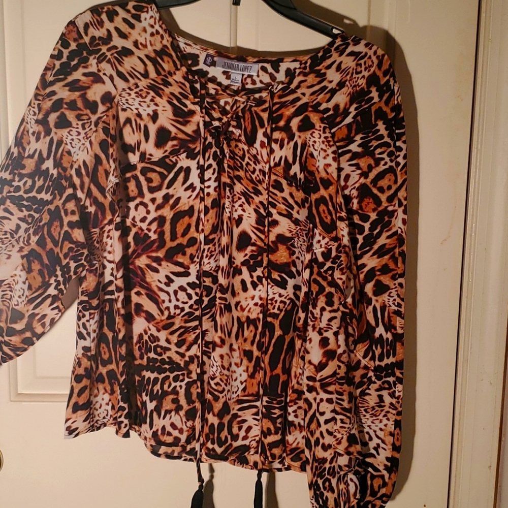 JLo brown/black animal print long sleeved blouse